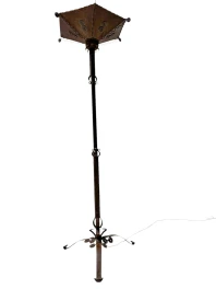 Art Deco Patinated Wrought Iron Floor Lamp, 1930s